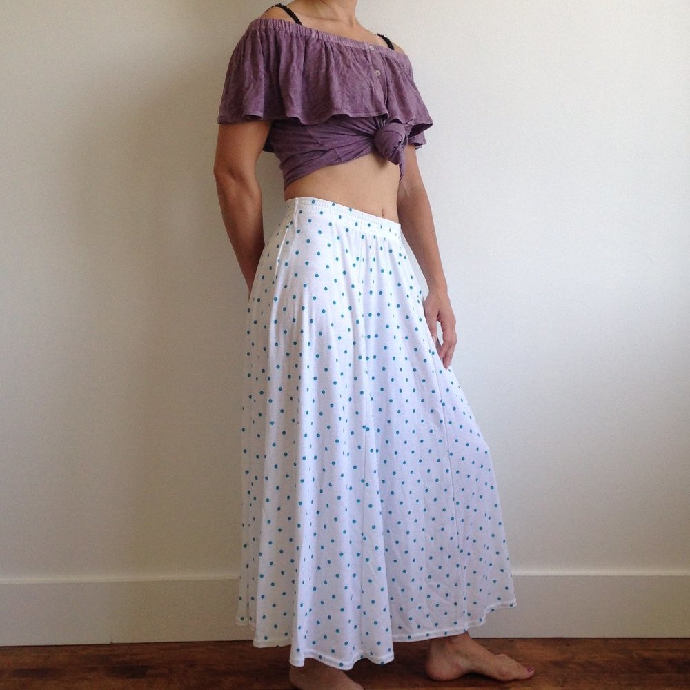 VINTAGE Mr. K - White Skirt With Blue Polka Dots